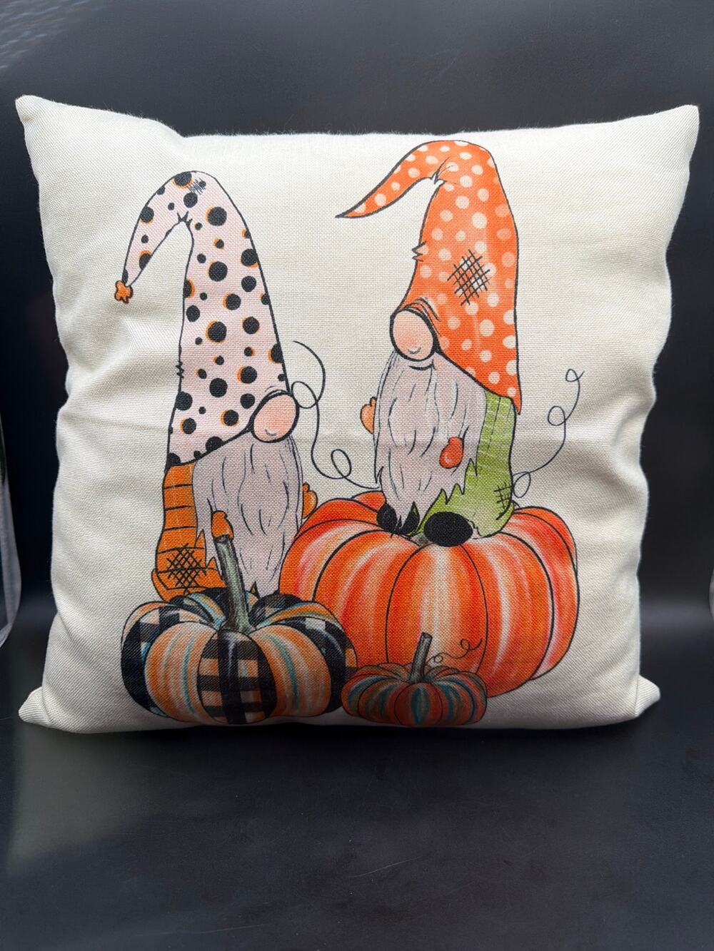 Fall Gnome Pumpkin Throw Pillow 17x17 Autumn Harvest Halloween Thanksgiving